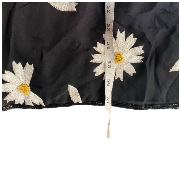 Y2K GUAL Designer Silk Embroidered Beaded Daisy Long Dress Black Size Large - Picture 10 of 12